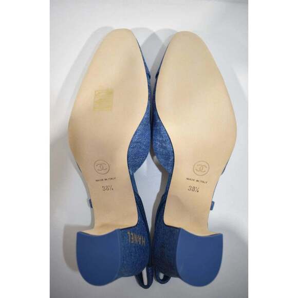 Chanel 22P Mademoiselle Coco Sling Light Blue Denim Slingback Sandal Heel 38.5 - Picture 10 of 10